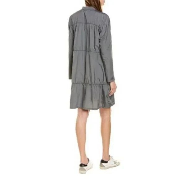 XCVI Cassiopeia Shirtdress Nylon Dress Gray Women XL Roll Tab Sleeve Snap Button - Picture 4 of 13